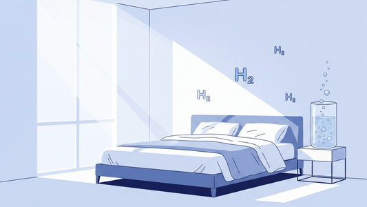 Hydrogen water for better sleep - clean modern bedroom with H2 water glass, London UK wellness