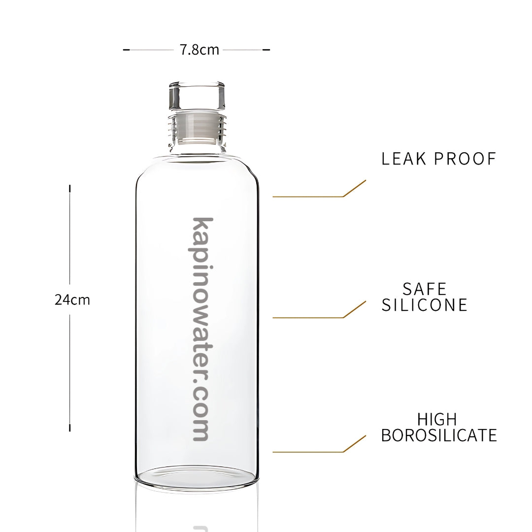 Durable 750ml drink bottle crafted from high-quality borosilicate glass.