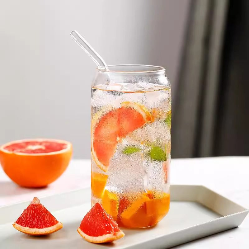 Stylish 360ml glass tumbler complete with a bamboo lid and reusable glass straw.
