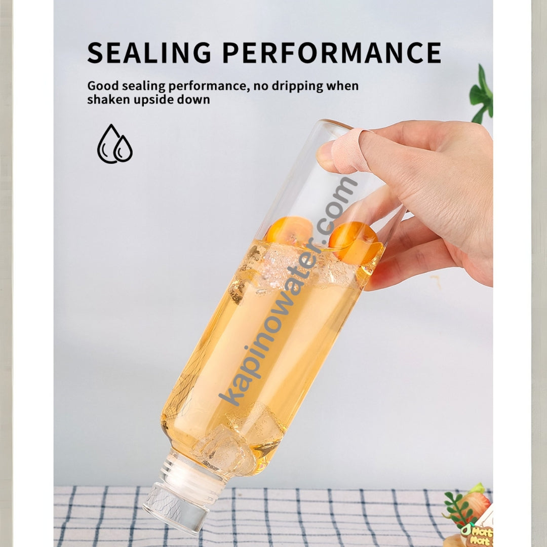 Elegant 750ml glass water bottle featuring a secure glass plug-type lid.