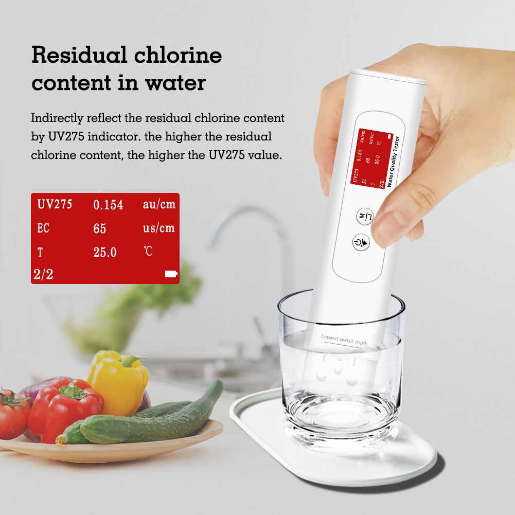 Portable 6-in-1 water analyzer providing a smart water quality score from 0-100.