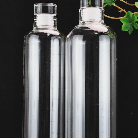 Empty 750ml premium borosilicate glass water bottle showing its clarity (SKU 301).