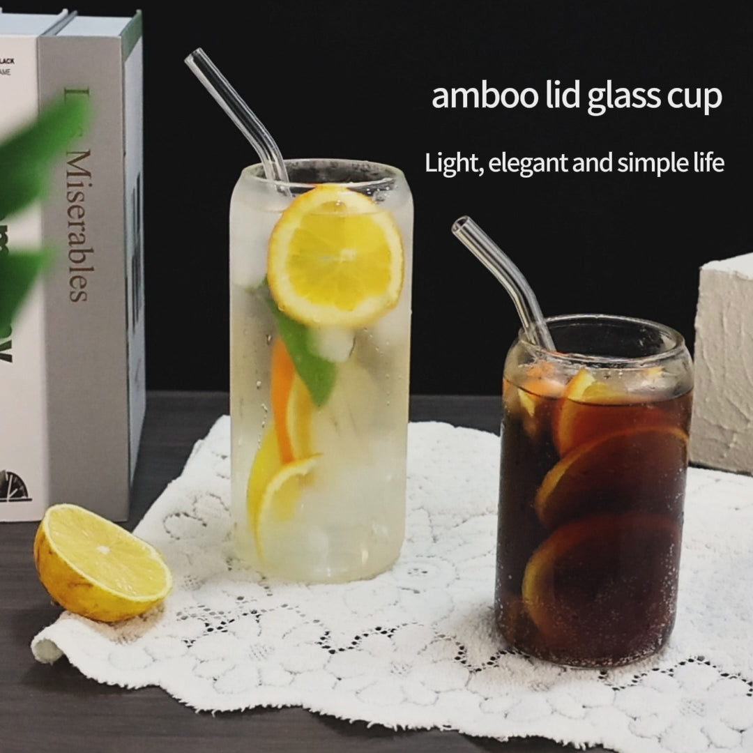 Clear 360ml glass cup highlighting the natural bamboo accents (SKU 311). Promo Video.