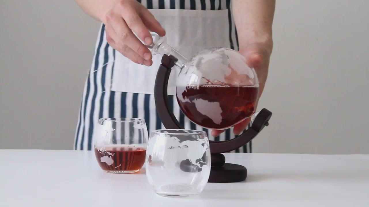 luxury glass decanter globe wooden frame set by kapino water
